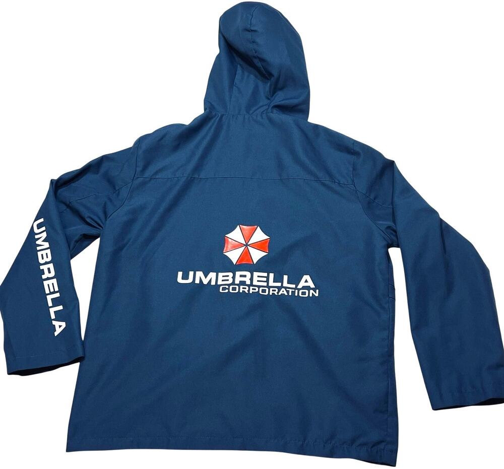 Resident Evil Umbrella Corporation Jacket Hooded Windbreaker Rain Coat Blue L